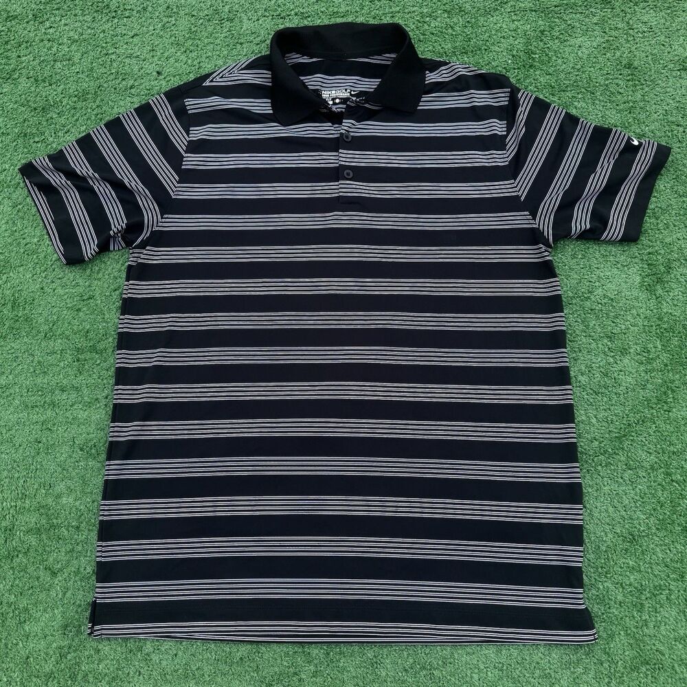 Nike Golf Dri-Fit Polo Shirt Mens Large Black Striped Tour Performance